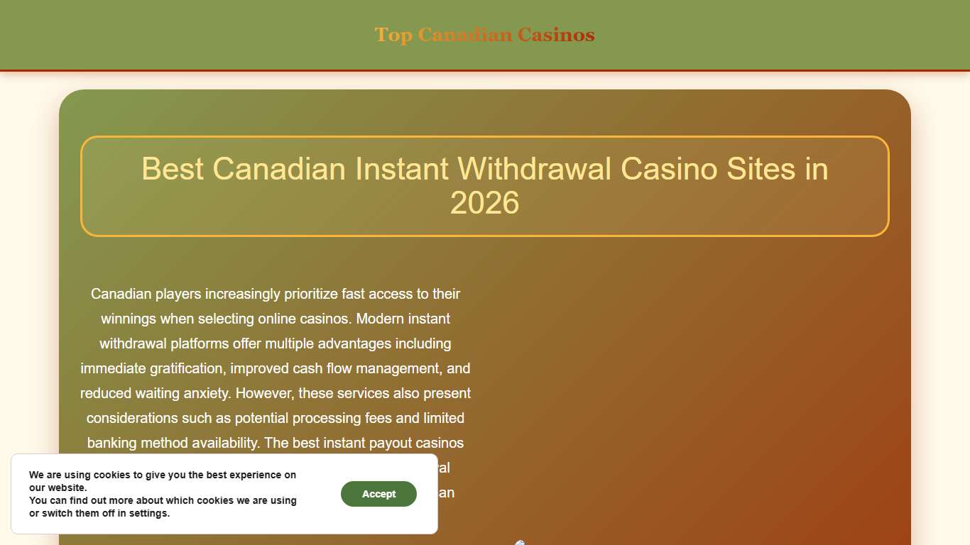 Instant Withdrawal Casino Sites Canada 2026 – Fast Real Money Wins